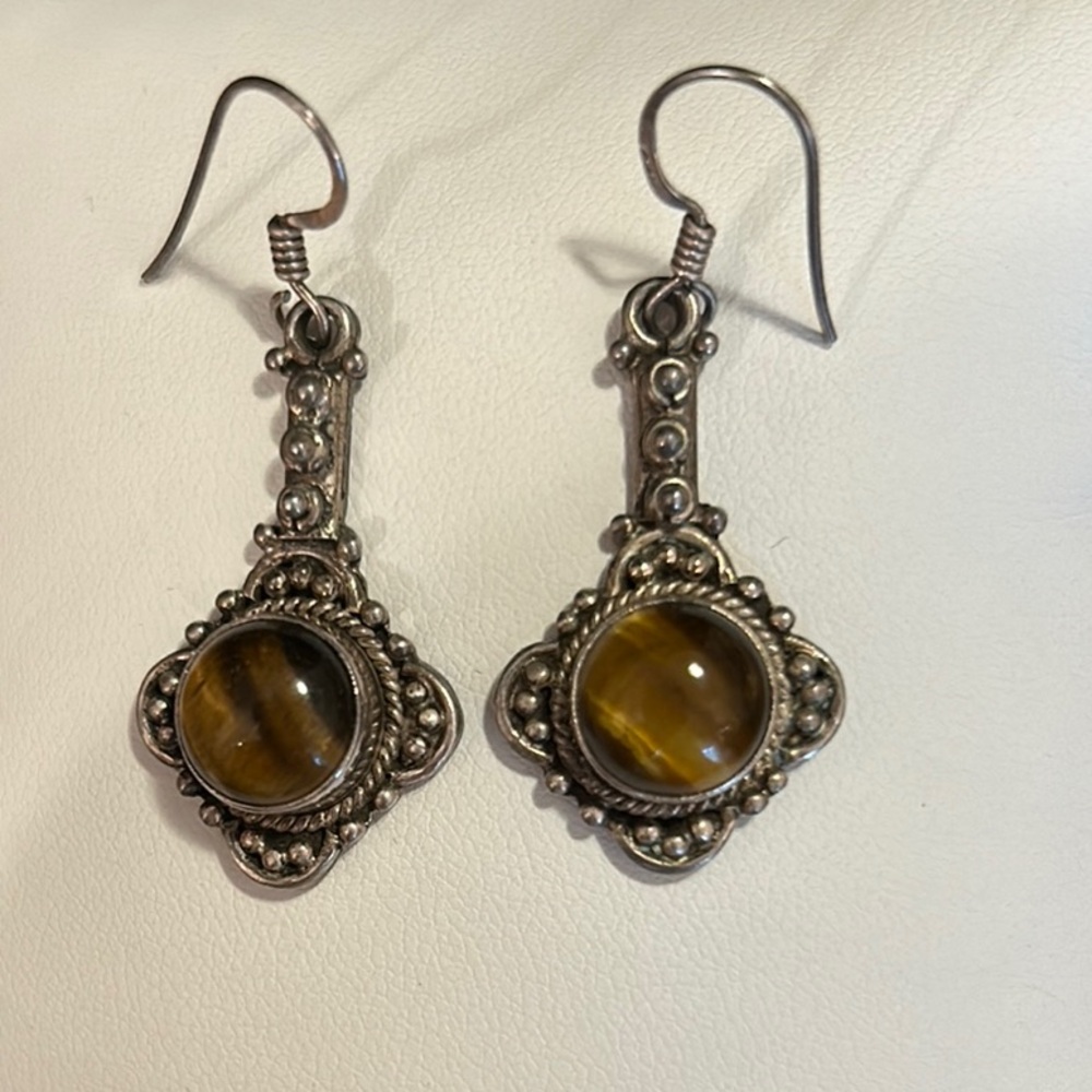 Silver Tiger Eye Earrings